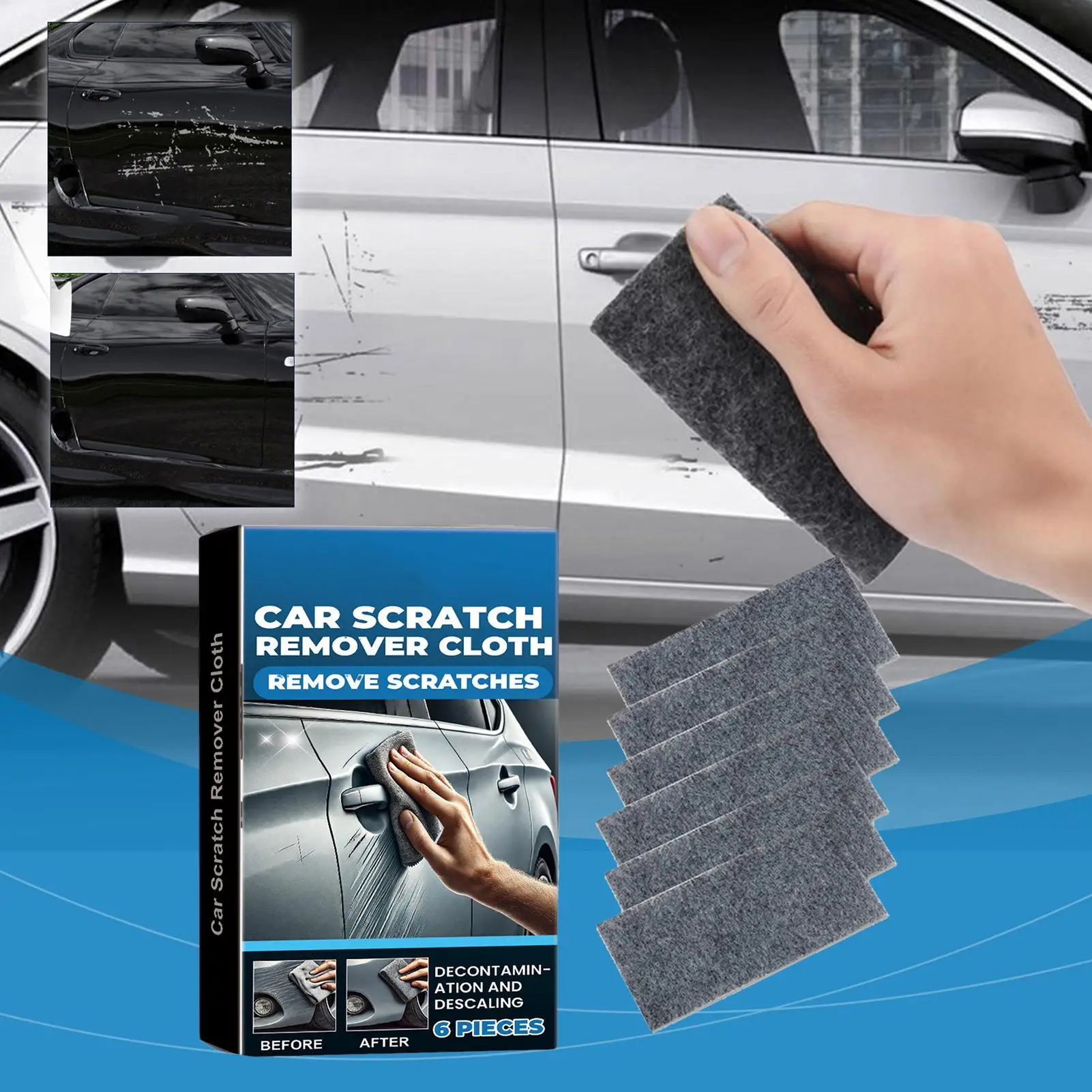 new 6Pcs Nano Sparkles Cloth Car Scratch Remover Nano Car Scratch Remover Multi-Purpose Safe Reusable Wipes Color Restoration On