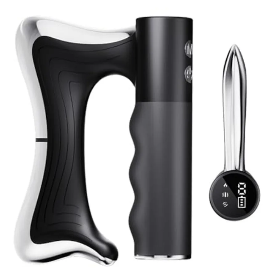 Portable Electric Gua Sha Tool with Heat and Vibration USB-C Rechargeable for Full Body Muscle Relaxation Black Silicone