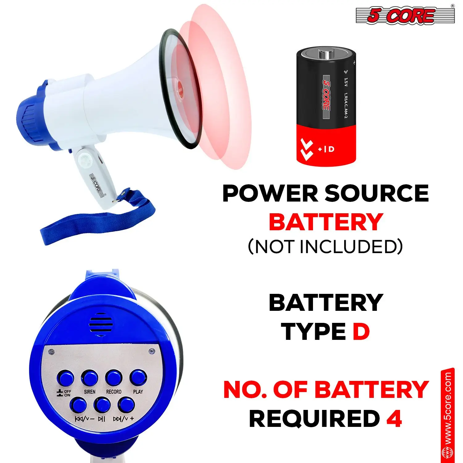 Megaphone Bull Horn 30W Loud Speaker 800 Yards Range Rechargeable Portable USB Bullhorn w Recording Volume Control Siren Noise