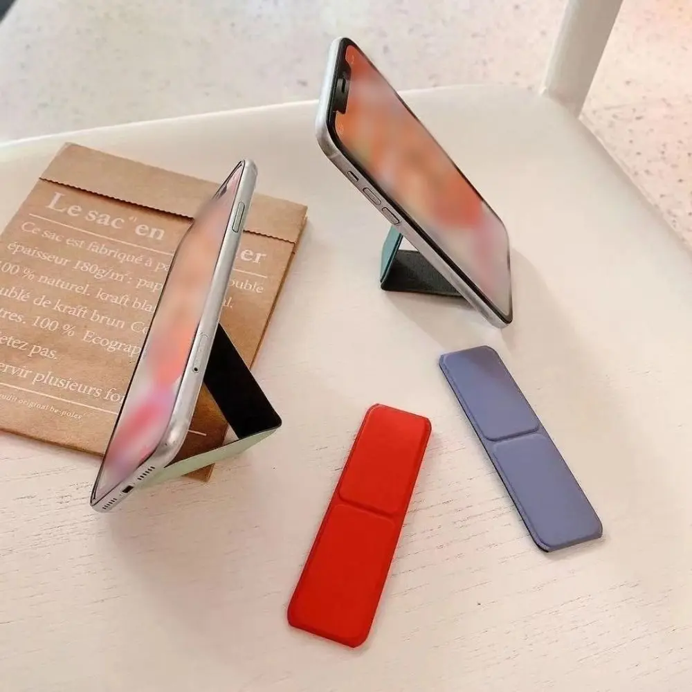 Simple Design Desktop Phone Stand Folding Solid Color Phone Holder Self Adhesive Sticky Back Push Pull Phone Rack