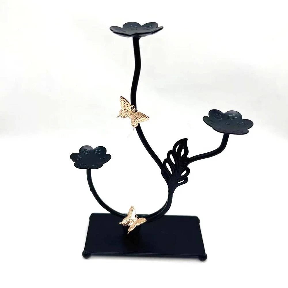 Multi-Tier Crystal Display Stand All-Metal Butterfly and Flower Branch Display Rack Mineral Specimen Holder