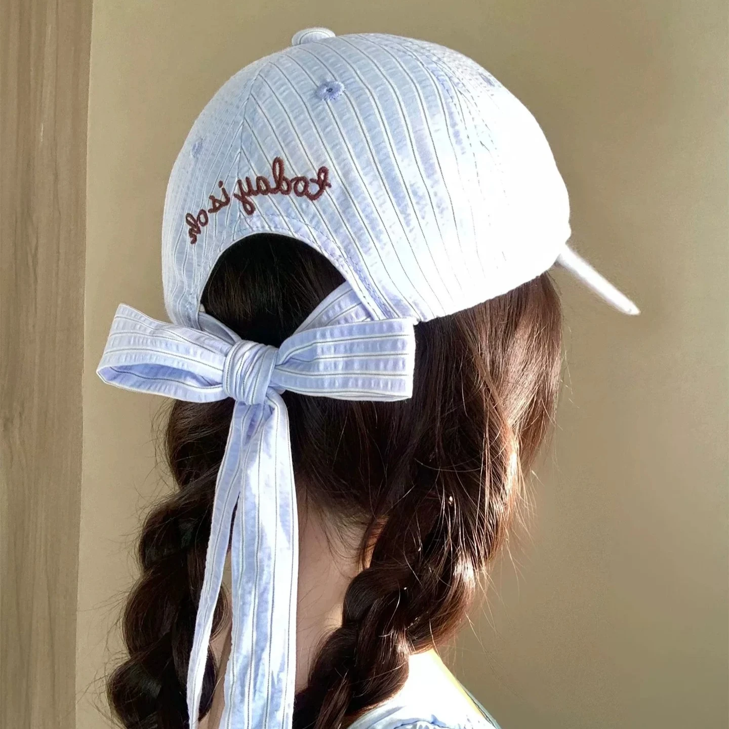 Women's baseball cap sunshade baseball cap big head cover face-flattering small ribbon soft-top hat