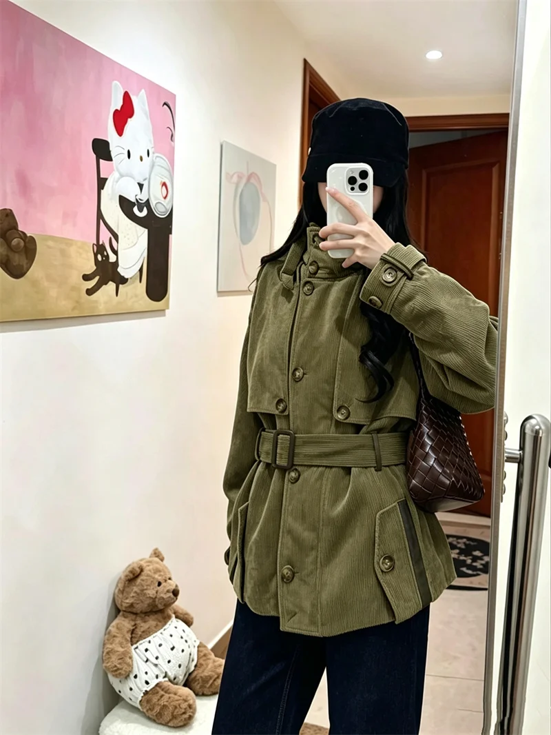 Guobioziy Women's Jacket 2026 Early Fall New Style – Fashionable Vintage Money Style with Belted Retro Workwear Coat