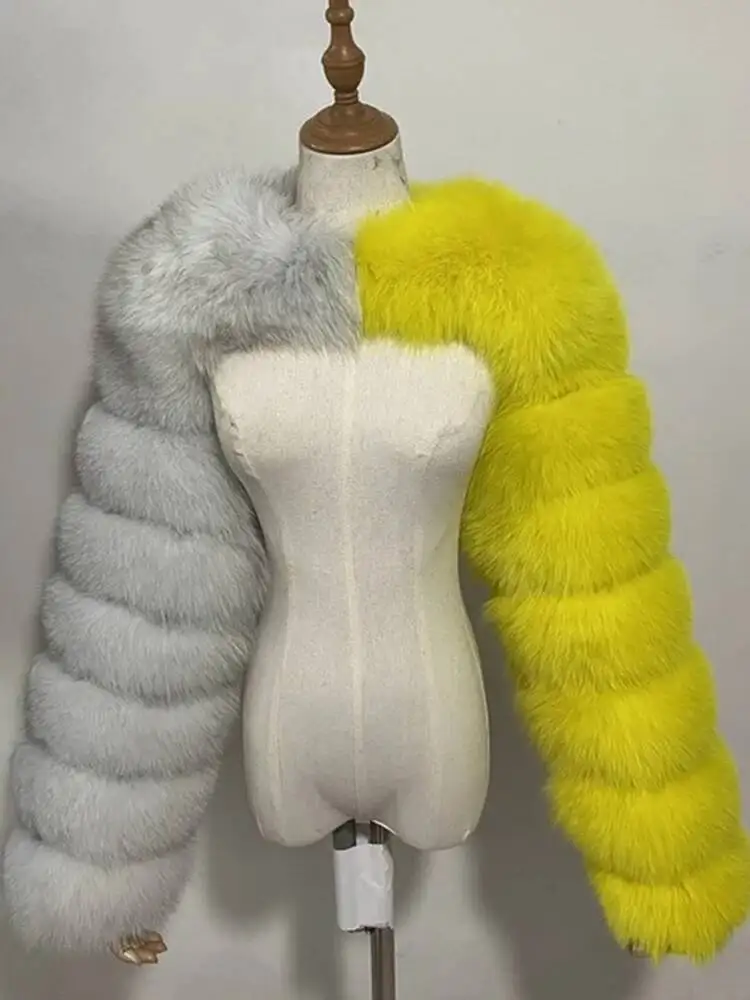 

Fashion Women's Faux Fur Vintage O-neck Long Sleeve Splicing Contrasting Colors Coat Female Spring 2026 New 0A8Q