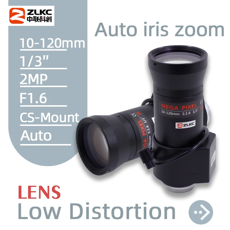 ZLKC 10-120mm Varifocal Lens 1/3'' CCTV CS-Mount Cameras F1.6 Auto Iris Zoom Lens 2MP with IR for Surveillance Cameras