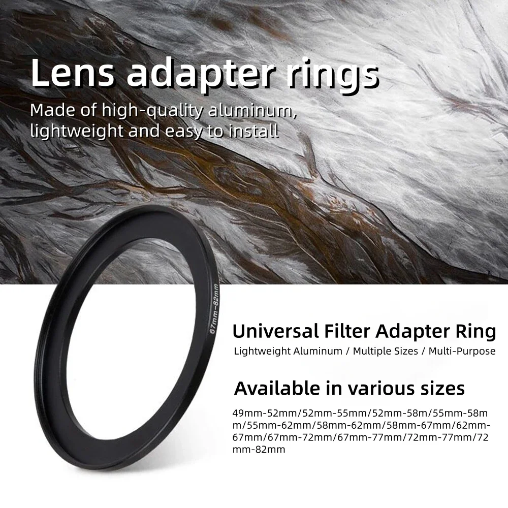 Metal Step Up Rings Lens Adapter Filter Set Aluminum Ring Universal Lens 37-49 49-52 52-55 55-58 58-62 62-67 67-72 72-77 77-82mm - view 2