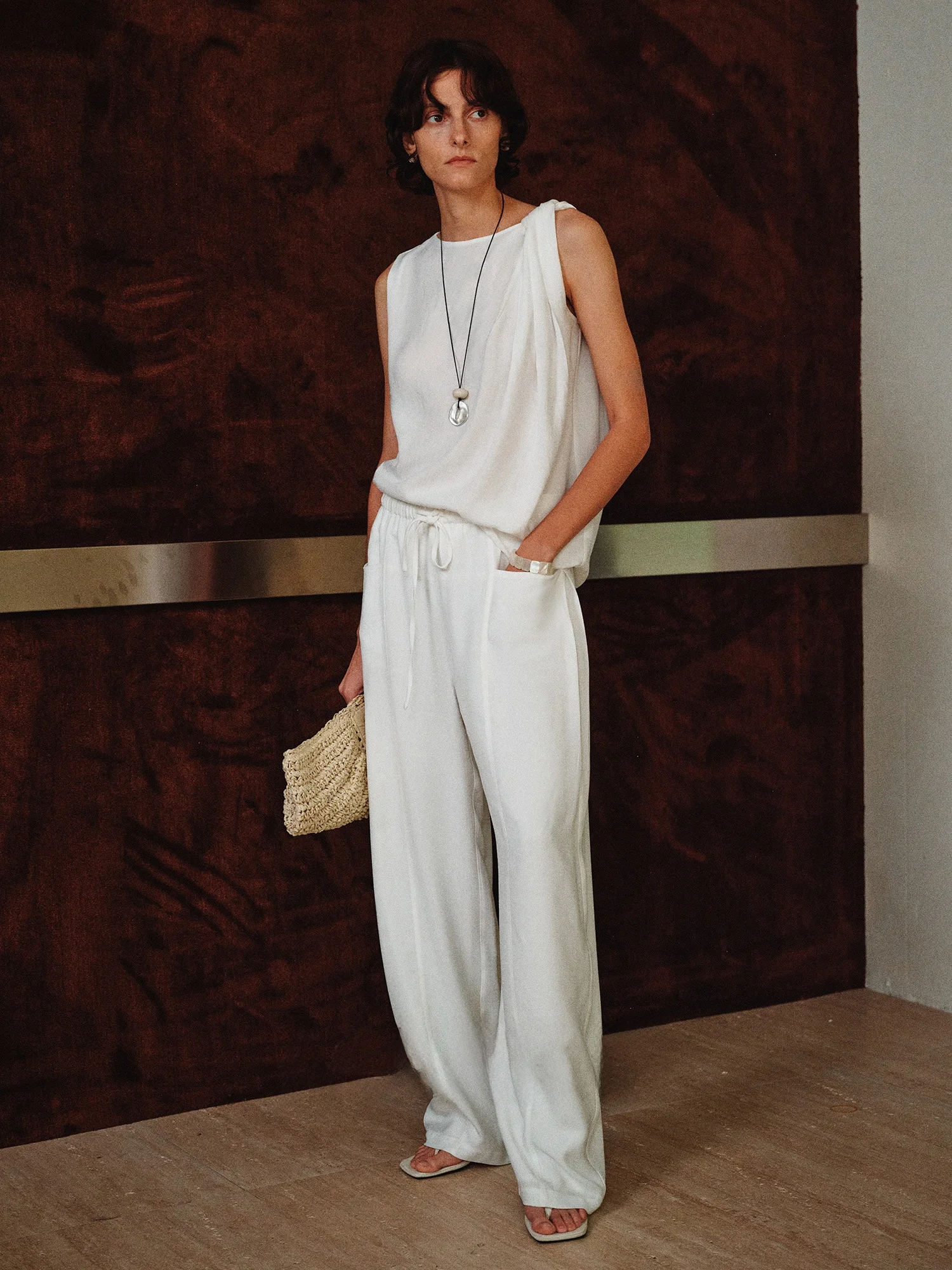 

Модный комплект MARIUS: свободная футболка и брюки из ацетатного волокна, повседневный топ с круглым вырезом и коротким рукавом