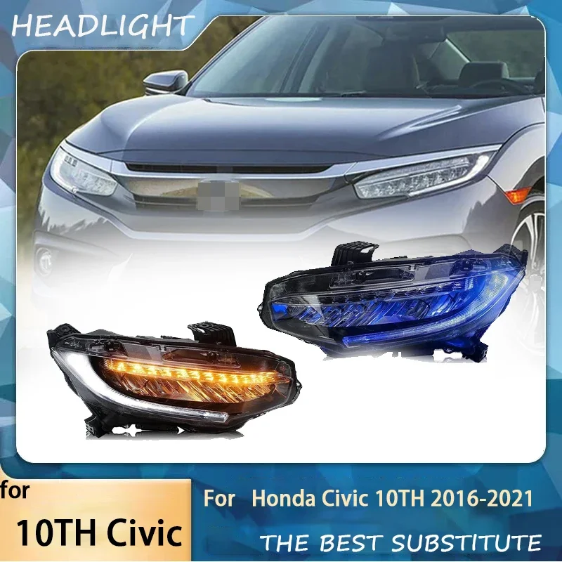 LED Headlight For Honda Civic 10TH Gen 2016-2021 StartUp Sedan Coupe Hatchback Type  Breathing Lighting Switchback Turn Signal