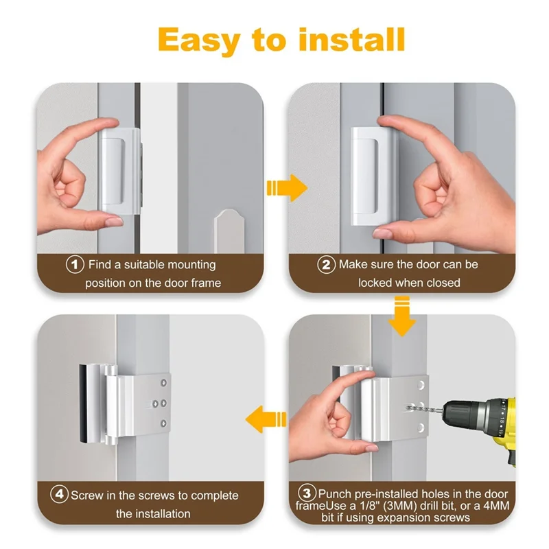 1Pack Door Reinforcement Lock,Aluminium Alloy U Door Reinforcement Lock 3Inch Security Door Lock Home Proof Door Stopper