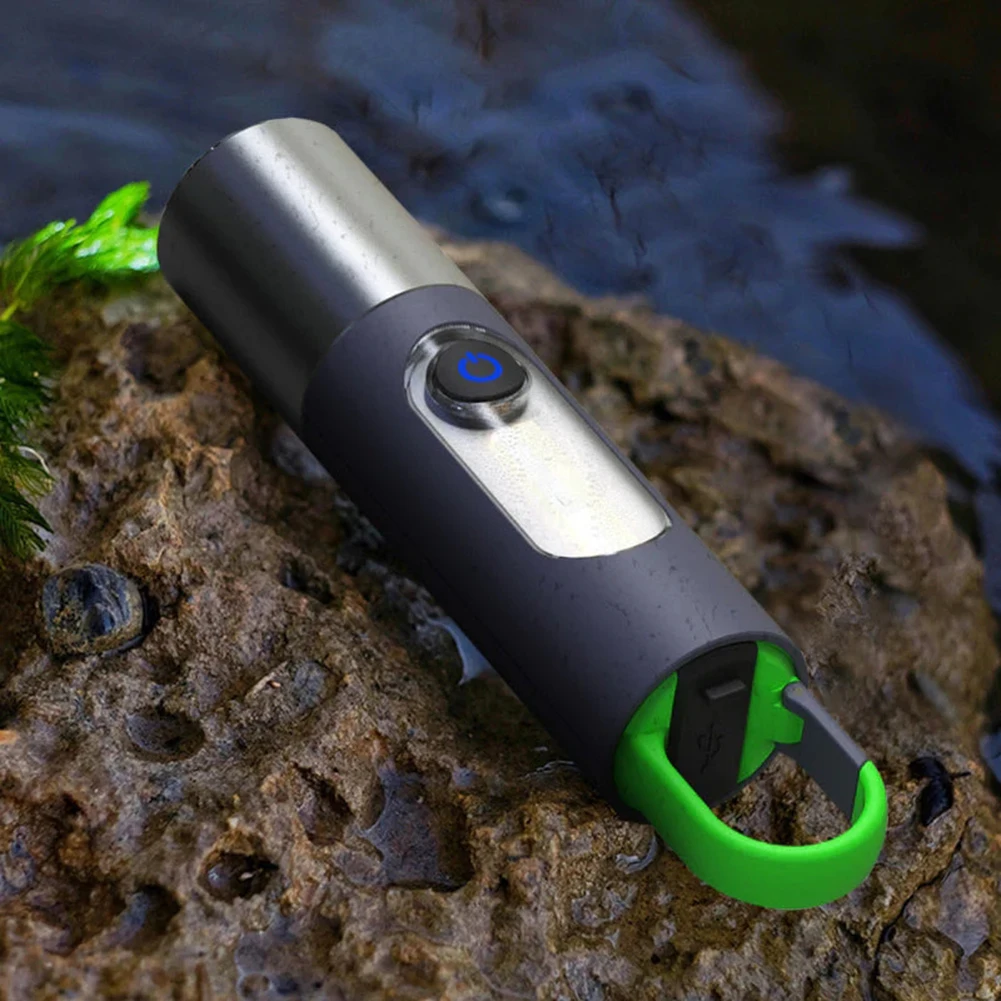 Green Press-Type Hook Zoomable Flashlight Multi-Purpose Lighting Foodlight For Climbing Camping