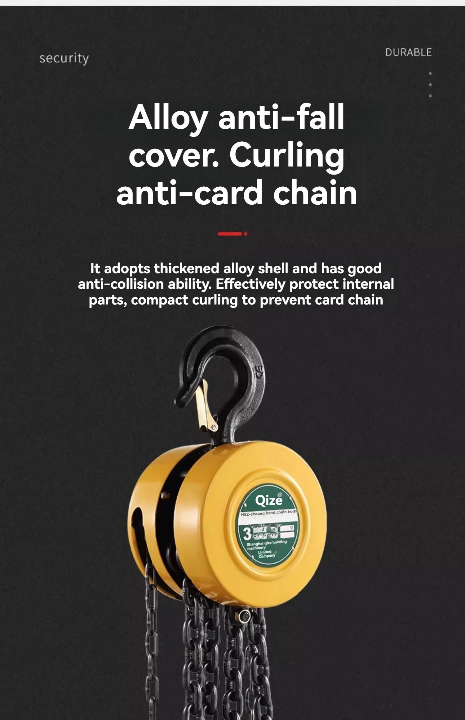 Manual chain hoist, HSZ-C2 2-ton 3-meter hand-operated lifting hoist, with lifting hook and fastening device.