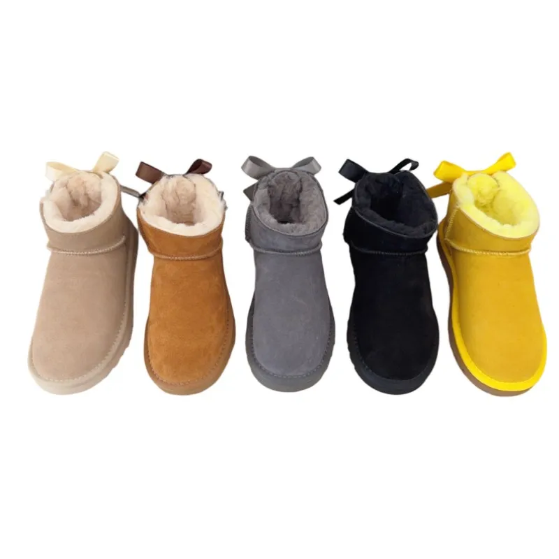 Kids Toddler Bow Snow Boots Warm Winter Sheepskin Mini Tasman Boot for Boys And Girls Cozy Classic Ultra Baby Footwear
