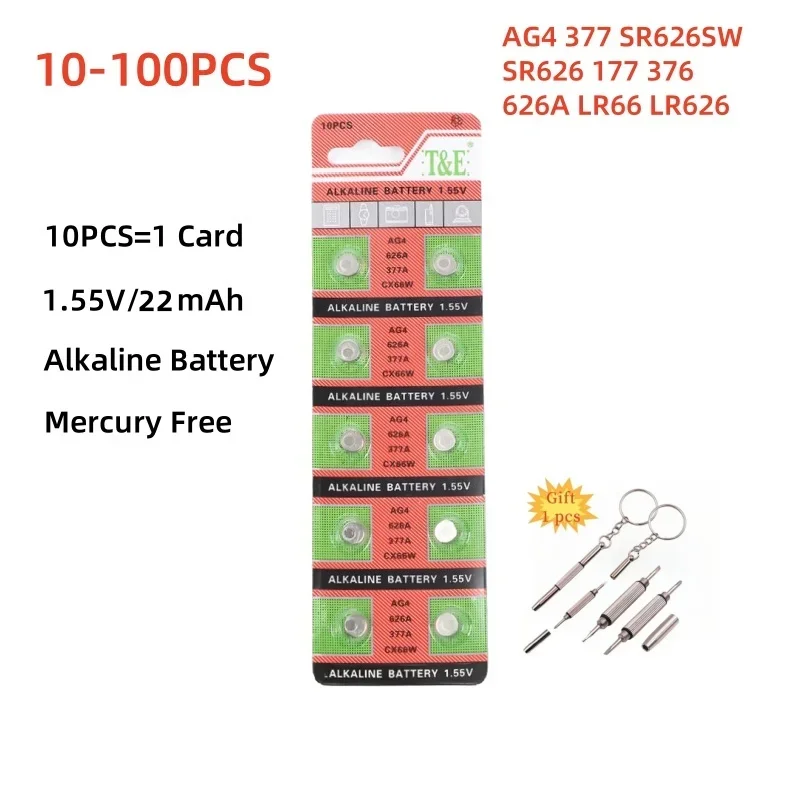 

10-100PCS Battery AG4 377 Button Batteries SR626SW SR626 177 376 626A LR66 LR626 1.55V Cell Coin Batteries For Watch Toys Remote