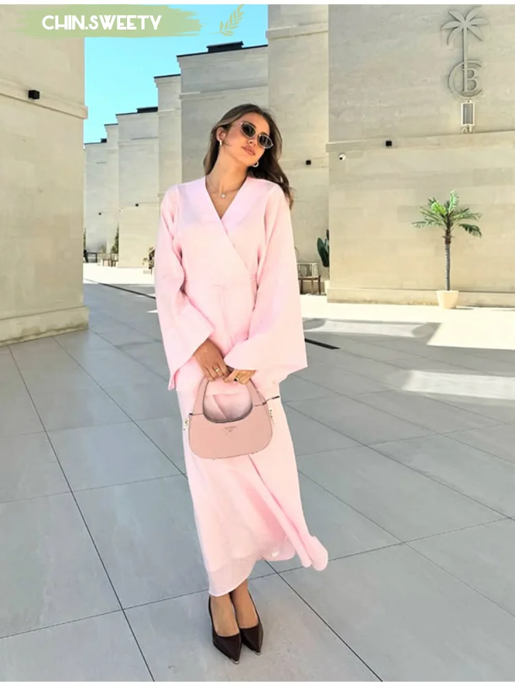 

Solid Strap Loose Top Skirt Set Women Casual V Neck Flared Sleeve Lotus Leaf Swing Two Piece Suit 2025 New Summer Holiday Outfit