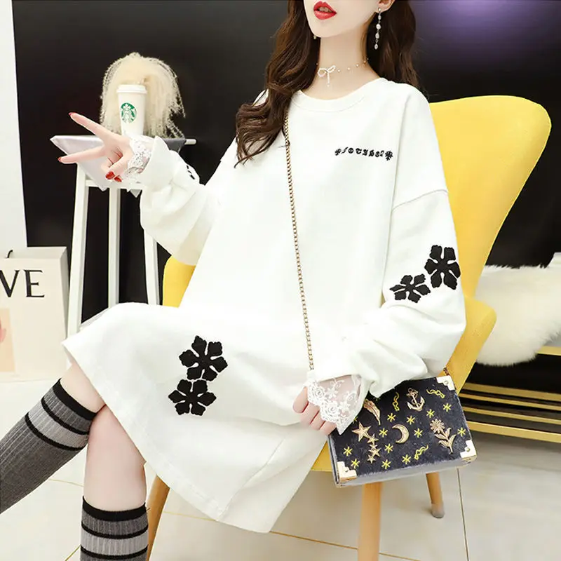 الاتجاه الطباعة فضفاضة طويلة الأكمام هوديس بلوزات ربيع الخريف جديد س الرقبة كسول نمط الشباب بلايز موضة ملابس حريمي غير رسمية