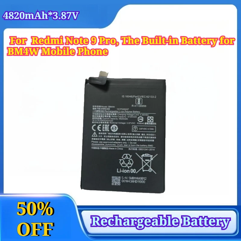 High-Performance  Li-ion Battery for  Redmi Note 9 Pro, The Built-in Battery for BM4W Mobile Phone