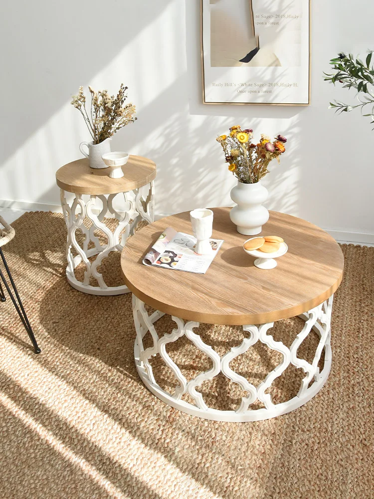 Log coffee table, Japanese-style small apartment, living room, home, French-style homestay, round table