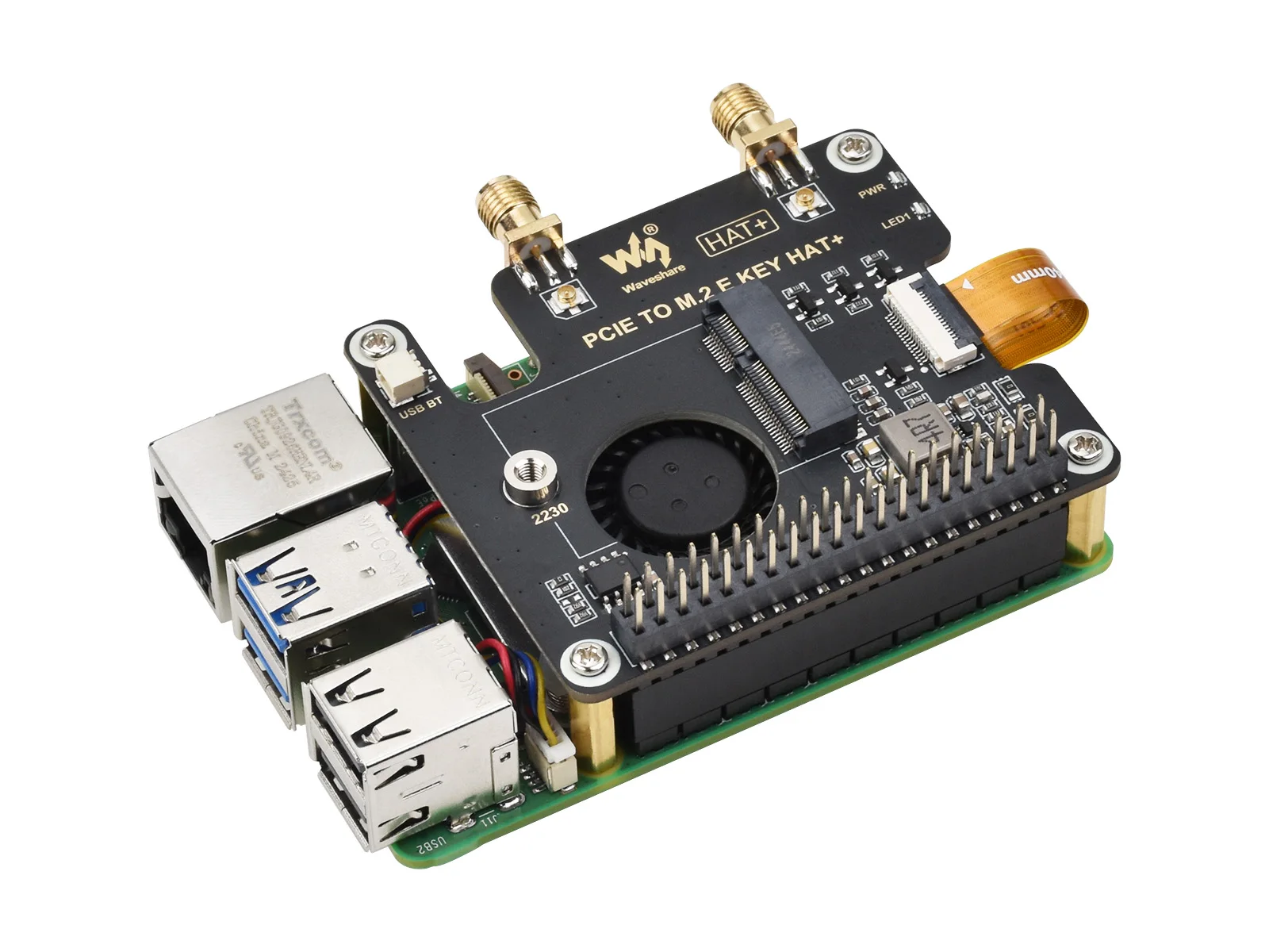 CAPPELLO PCIe a M.2 E KEY per Raspberry Pi 5, compatibile con NGFF (chiave M.2 E) NIC wireless, supporta connessione USB Bluetooth, HAT+
