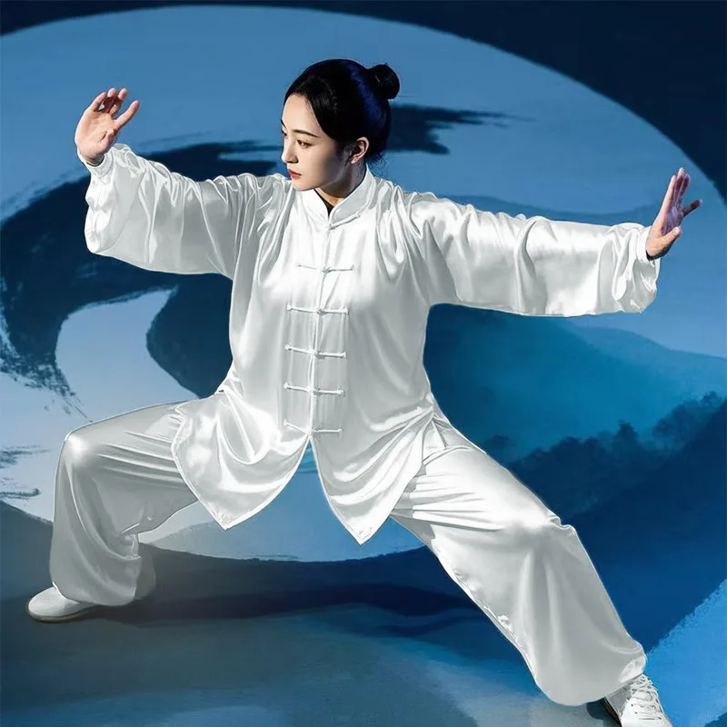 White Tai Chi Practice Outfit Women Men Exercise Kungfu Set Morning Exercise Performance Casual Wushu Shaolin Outdoor Suit