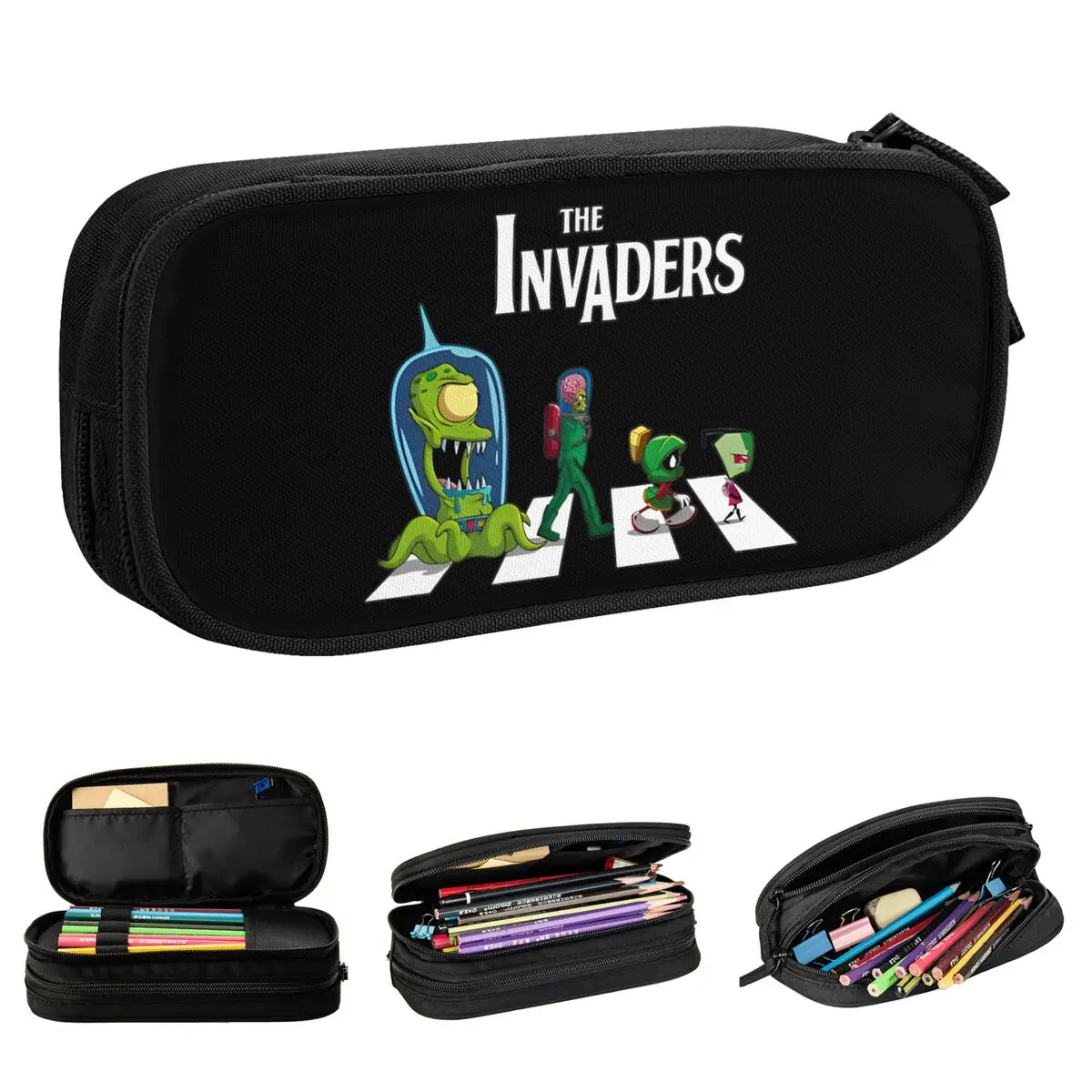 Fun The Invaders Crosswalk Invader Zim Pencil Cases Pencil Box Pen Holder Kids Large Storage Pencil Bag Office Zipper Stationery