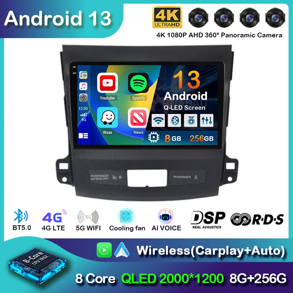 Android 13 Carplay Car Radio For Mitsubishi Outlander 2006-2011 Peugeot 4007 Citroen C-Crosser GPS Multimedia Player Stereo 2din