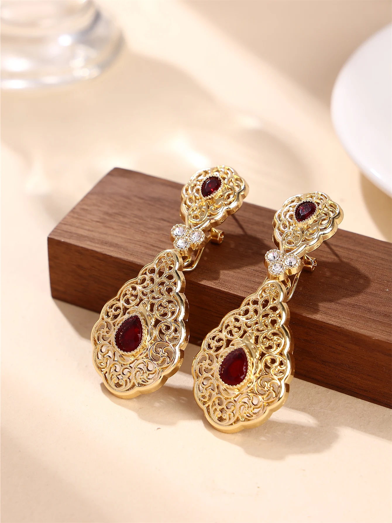 1 Set Vintage Palast-Stil Damen Halskette und Ohrringe Schmuckset, Tropfenförmig mit Strass-Einlagen, Schmuckset für Arabische Frauen für Hochzeiten, Bankette und Feste – Detail 8