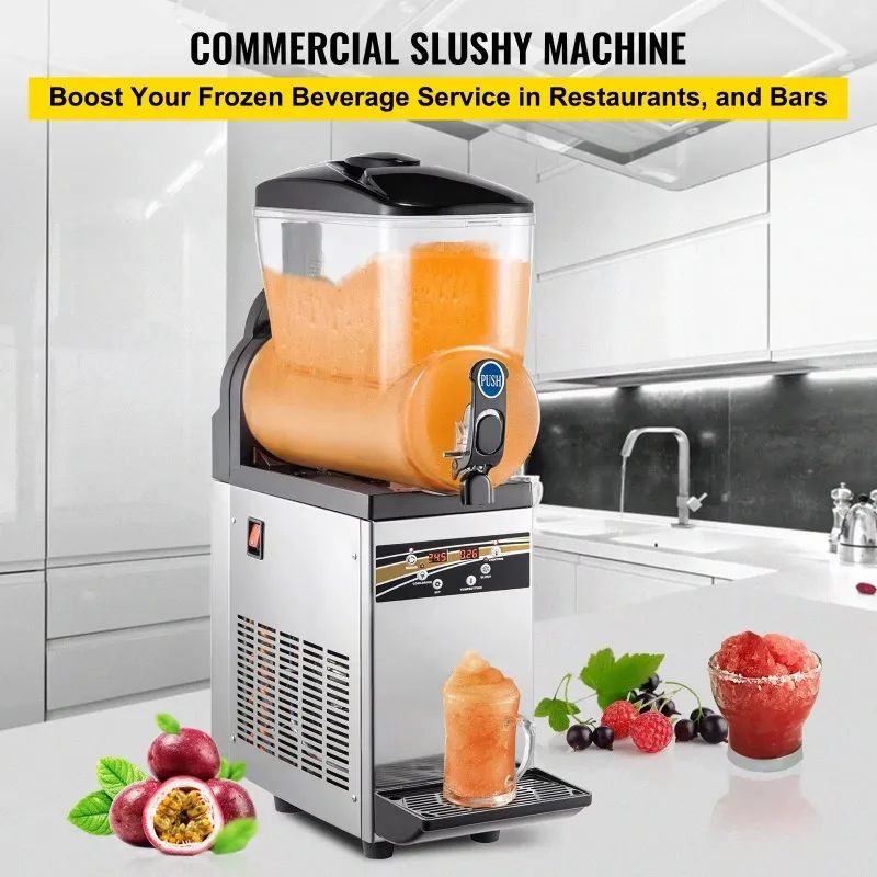 2026VEVOR Commercial Slushy Ice Machine, 1X15L Commercial Slushy Machine, Stainless Steel Smoothie Frozen Drink Maker,500W for C