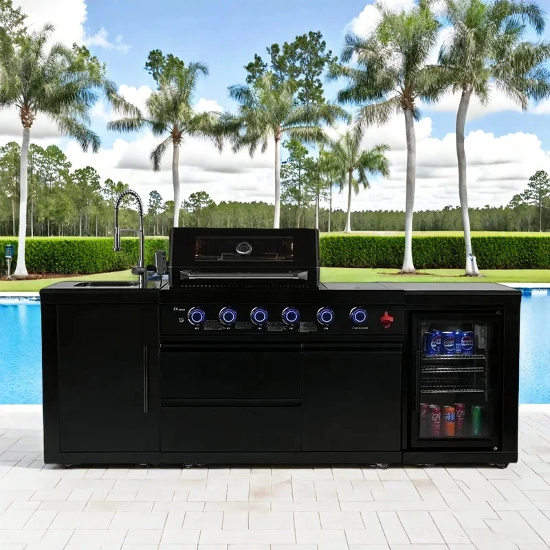 Professionelle 04 Edelstahl Outdoor BBQ-Insel mit Grill-Aufbewahrungsschränken Kommerzielles Grill-Küchensystem