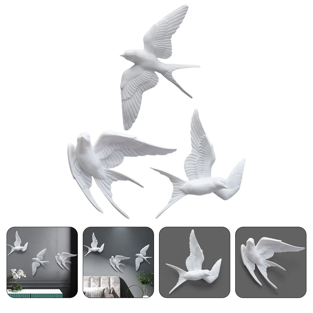 3 Pcs Crafts Nordic Living Room Wall Decoration Pendant Swallow Three-dimensional Bird Sculpture Resin Hanging