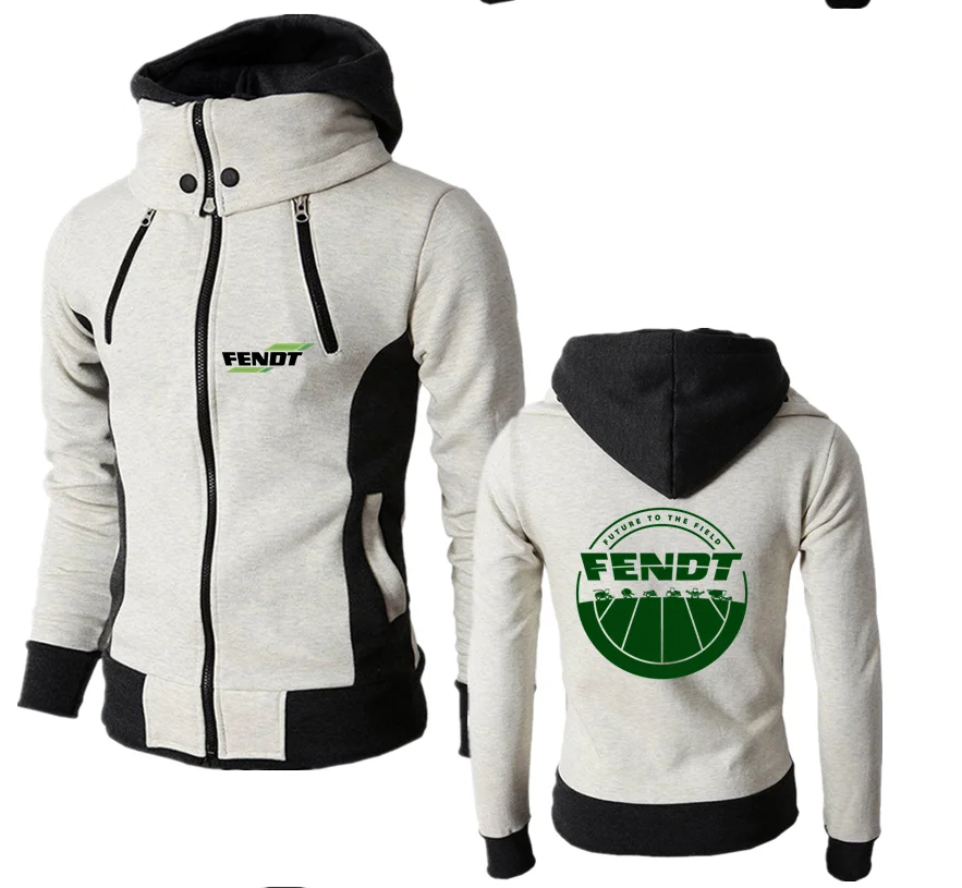 Biker Fendt Motorcycle Men‘s New Autumn Winter Sweatshirt Warm Windproof Jacket Double Zip Fashion Hooded Sport Clothing