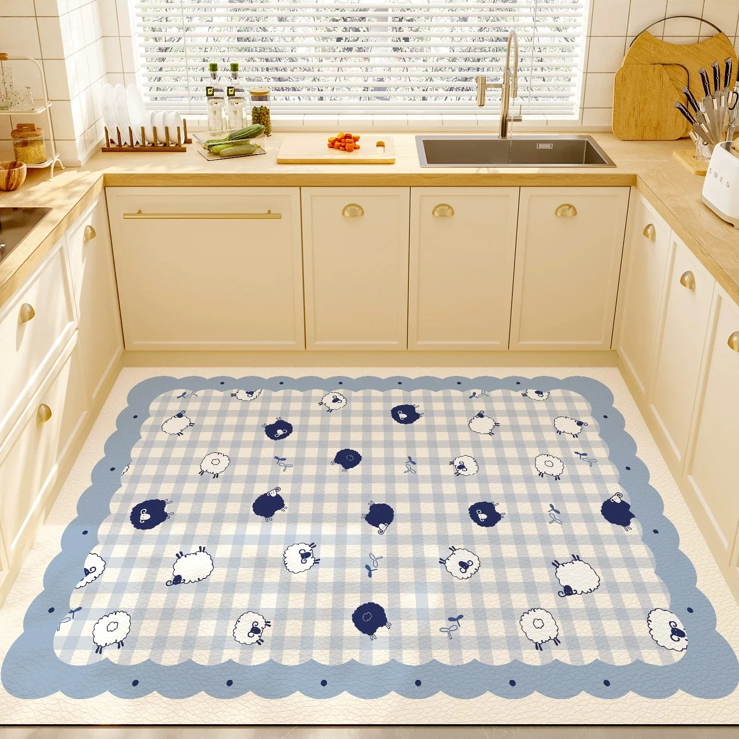 Checkerboard Plaid Kitchen Carpet Non-slip Floor Mat Oil-proof Dirty Resistant Washable Rugs Cartoon Pet Rug Коврик Для Кухни 카펫