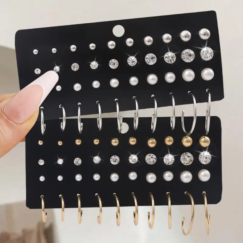 20 Pairs-Faux Pearl & Zircon Stud Earrings Set, Minimalist Chic Jewelry, Fashionable Daily & Party Accessories for Women