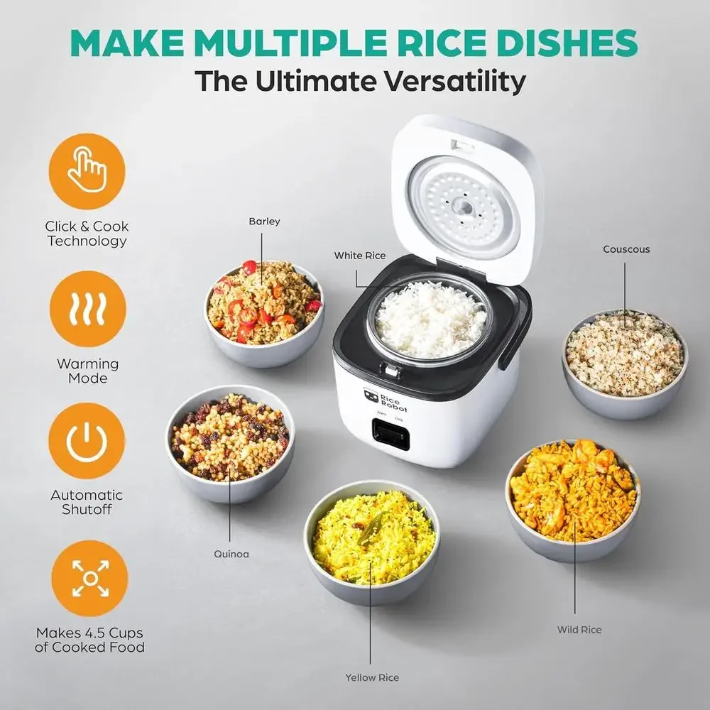 Compact Electric Rice Cooker Steamer 4.5 Cups Nonstick Pot Quart Portable Dishwasher-Safe Automatic Warm Include Recipes