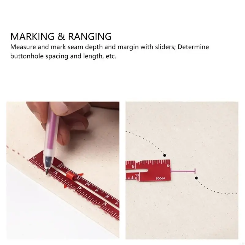 

U2JE Metal Sliding Gauge Fabric Quilting Ruler Seaming Measuring Gauge for Sewing