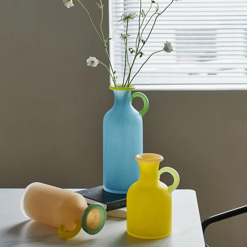 Dopamine color dining table ornament home soft decoration matte single-ear glass vase