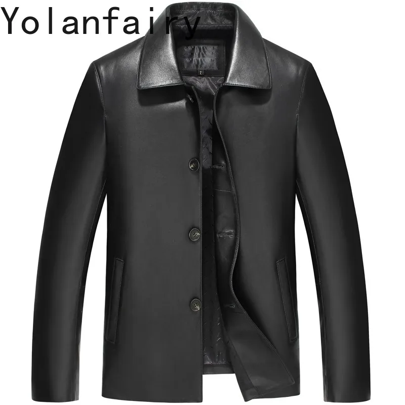 

YOLANFAIRY куртка из натуральной кожи, мужская осенне-зимняя короткая куртка из натуральной овчины с лацканами, повседневные кожаные куртки, мужские Chaquetas