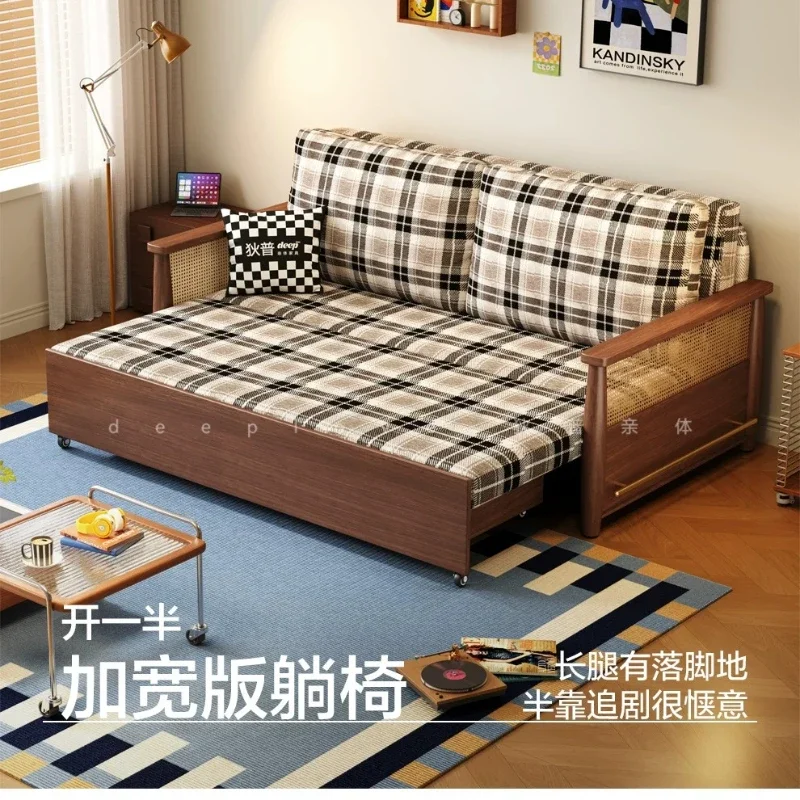 yjq3 all solid wood sofa bed folding dual-purpose sitting and lying telescopic bed small apartment storage study sofa