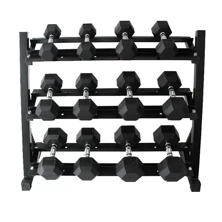 2026 Heavy Duty 3 Tier Dumbbell Storage Rack Triangle Stability Steel Frame Weight Stand for Home Gym Strength Trainingpromote s