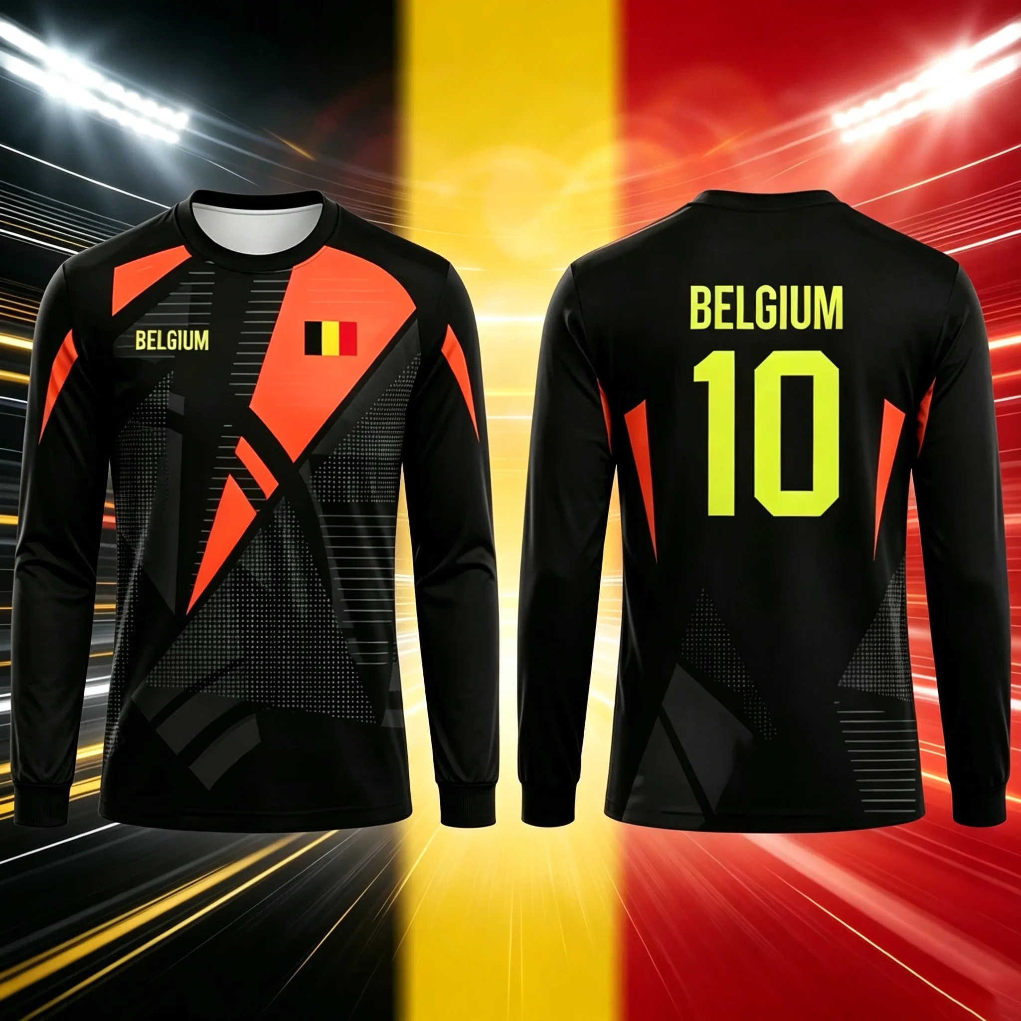 Vibrant Belgium Long Sleeve Football Jersey, Quick Dry Breathable Athletic Training Top Unisex Fan Sportswear 2026