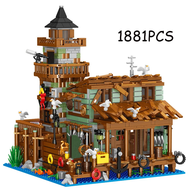 

MINI City Fisherman Cabin House Building Block MOC Creative Idea Street View Fishing Hut Model Bricks Assenbly toys Kids Gifts