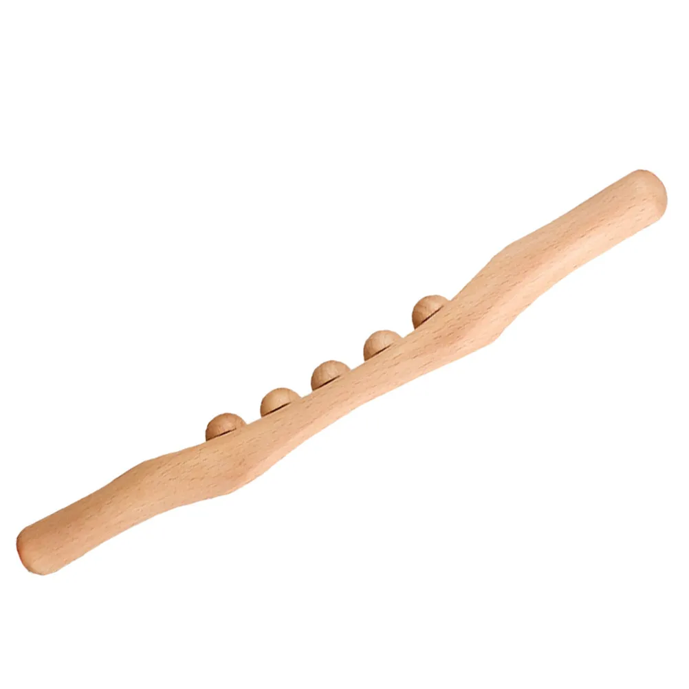 

Wooden Massage Stick for Body and Foot Acupoint Beaded Design Portable Massager for Back Muscle Relief