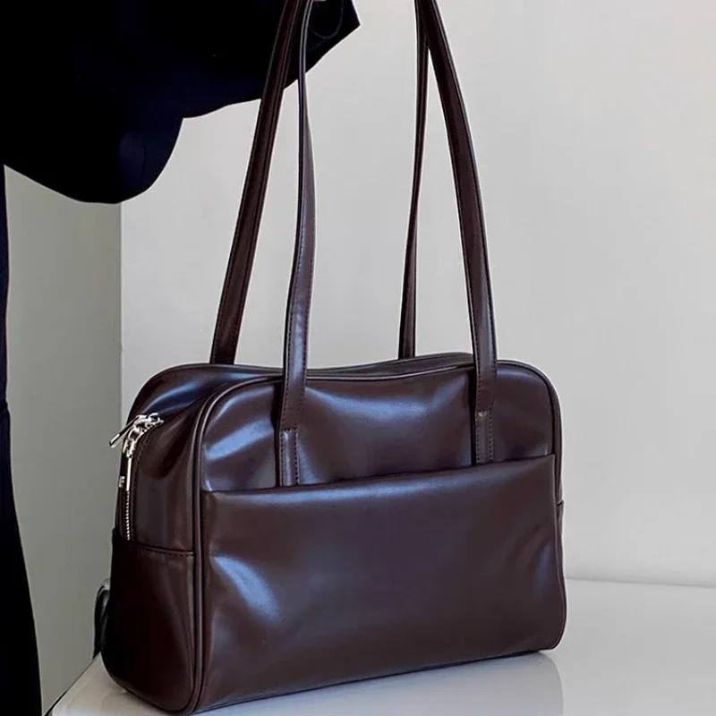 

Casual Commute Women's Tote Shoulder Bags College Style Retro High Capacity Ladies Handbags Simple Solid Color Female Book Bag