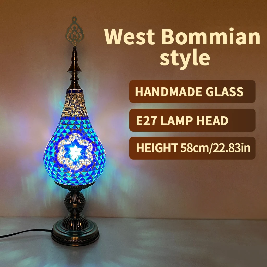 

Vintage Moroccan Mosaic Handmade Gourd Shaped Table Lamp E27 Lamp Head for Bedroom Living Room Study Table