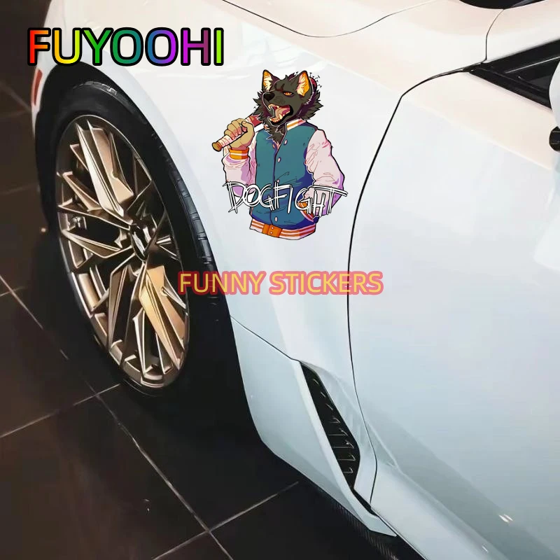 FUYOOHI-ملصقات السيارات المضادة للخدش ، ملصقات الفينيل ، الكرتون ، مكافحة الكلب ، الذئب ، اكسسوارات السيارات