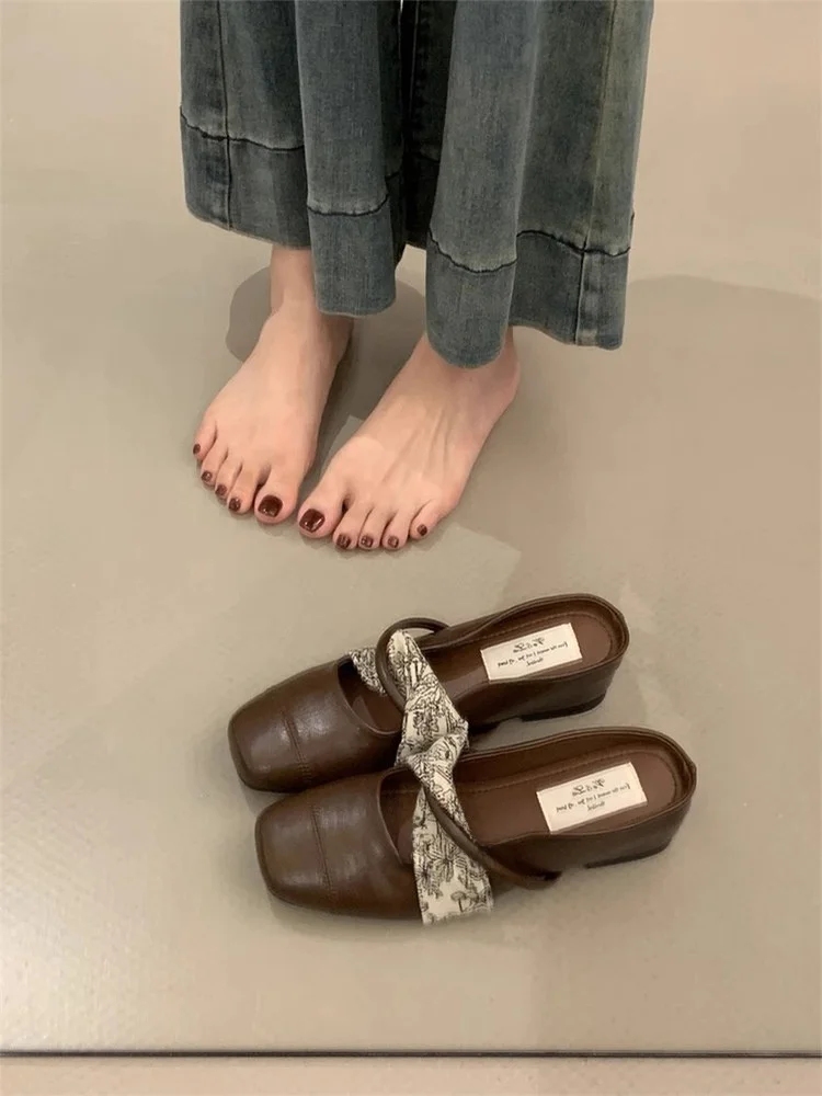 Elevated Platform Slip-On Mary Jane Sandals Women's Summer Outdoor Wear New 2026 French Style Ultra Leather Interior Slippers