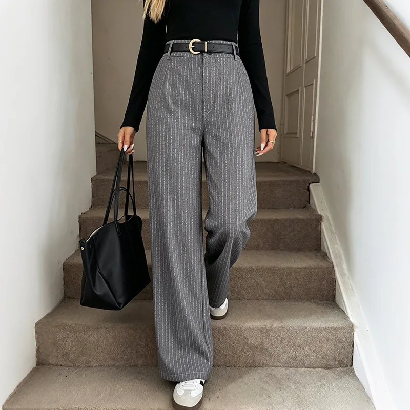 Pant Women Vintage Wide Leg Long Pants Slim Fit High Waist Straight Trousers Y2k Streetwear Elegant Splice Work Casual 2026