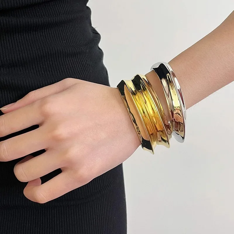 jewlery bracelet Water Drop Cuff Bracelets for Women Dainty 14k Gold Plated Big Stackable Spring Bangles Set Stack Jewelry