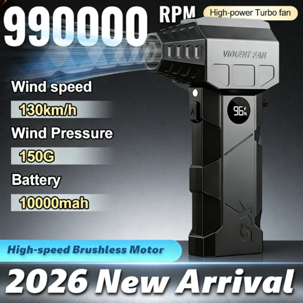 

Новый турбовентилятор с бесщеточным двигателем 990000 об/мин — высокоскоростной вентилятор 75 м/с, 10000 мАч со светодиодным дисплеем, электрическая воздушная тряпка