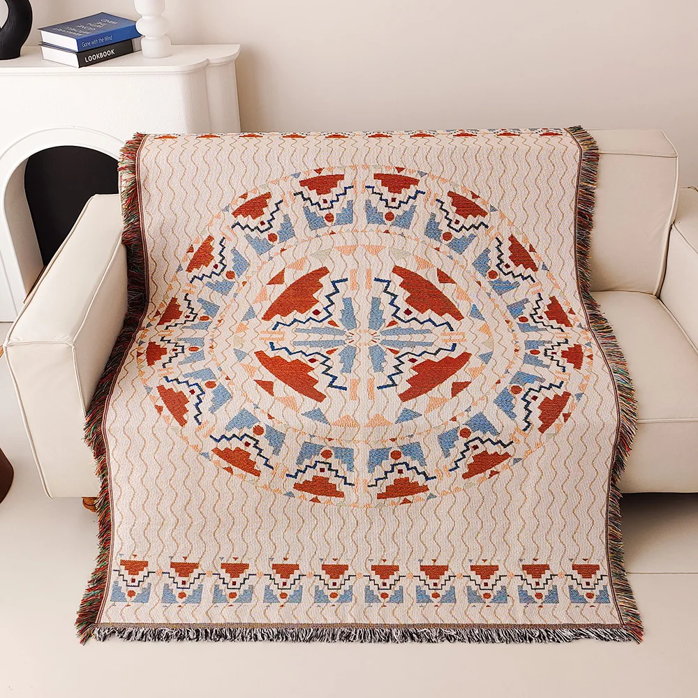 Coperta bohémien, coperta Boho con frangia, arazzo geometrico sud-occidentale coperte intrecciate Vintage, Double-Si