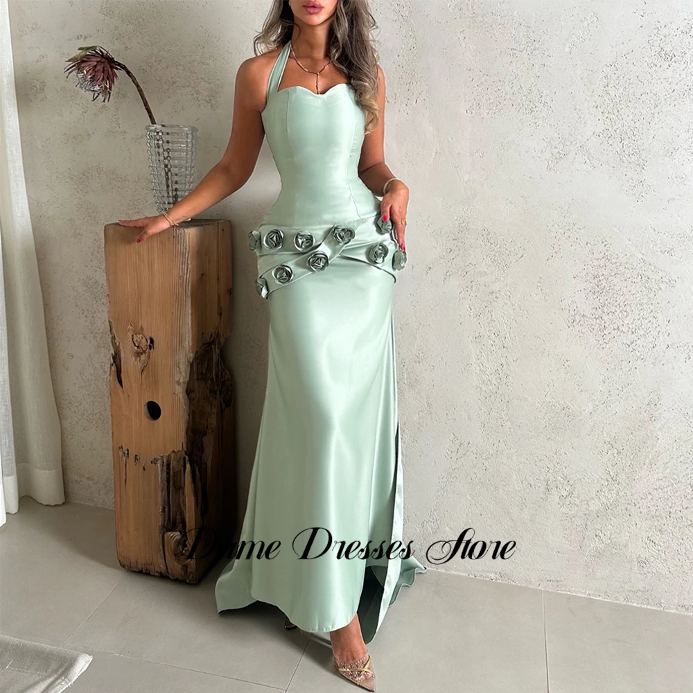 فستان سهرة كلاسيكي من الساتان مخصص رسن بدون أكمام فساتين العودة للوطن مزاجه زهرة يدوية الصنع فساتين مناسبة مخصصة